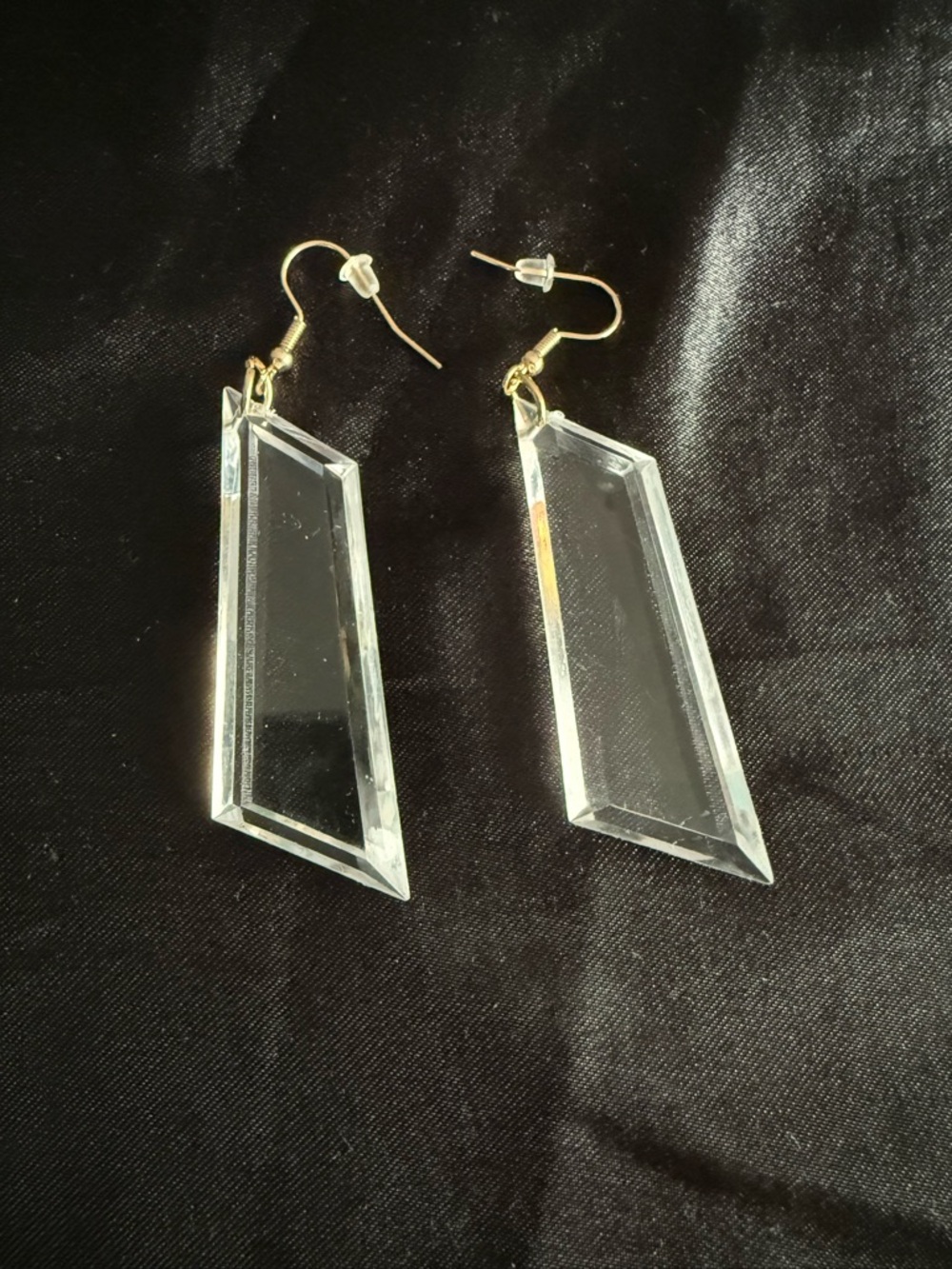 Clear Faceted Geometric Drop Earrings - Gold Hooks